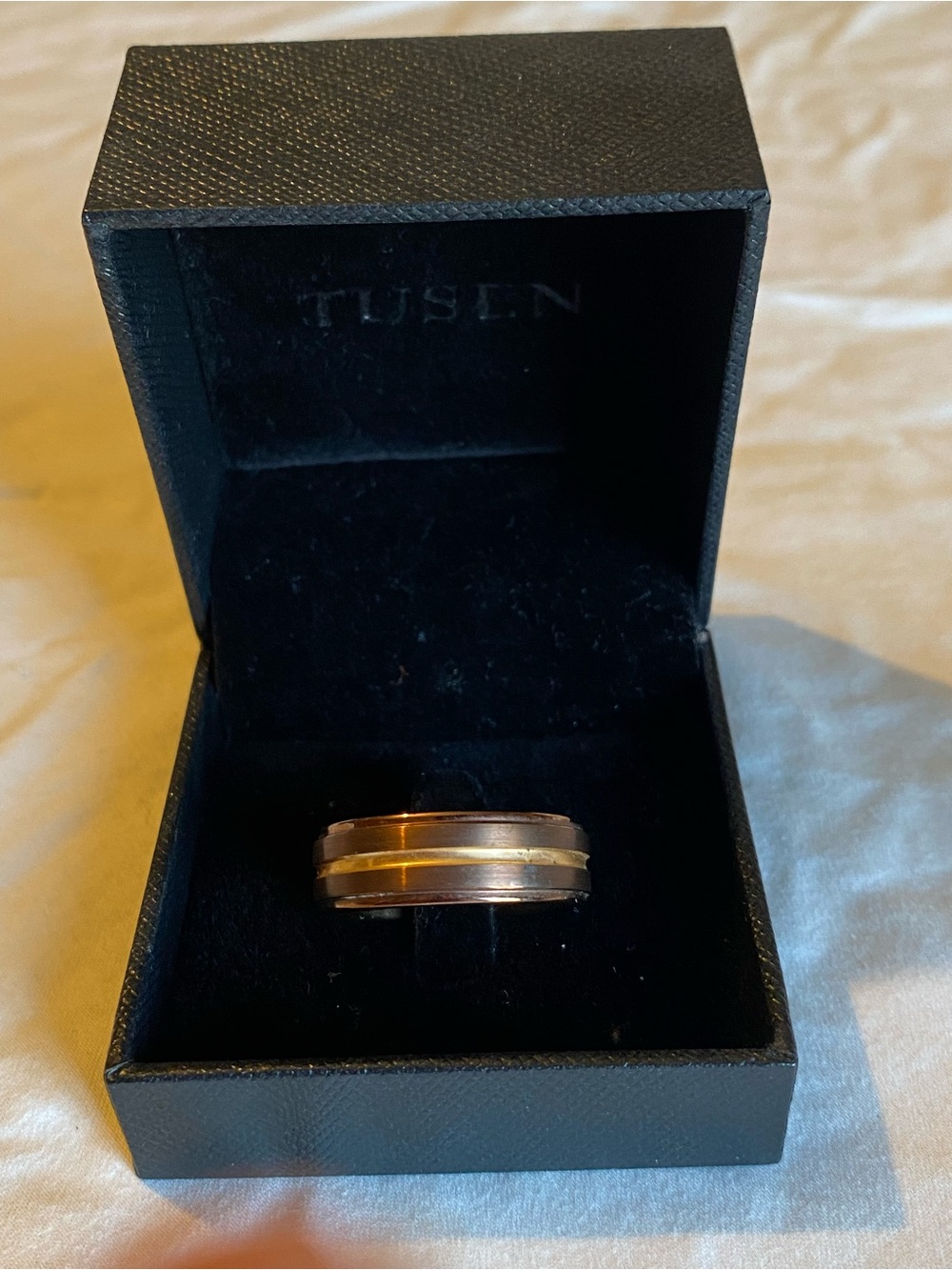 Men's Brown Tungsten Carbide Ring with Gold Accent